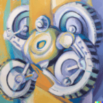 Dall-e whimsical painting of robotic omni wheels