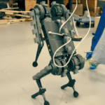 Screenshot of quadruped robot transitioning to bipedal motion in a video at https://youtu.be/Xf-fKWNRLcc