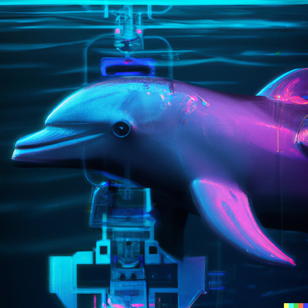 DALL-E generated cyber dolphin swimming
