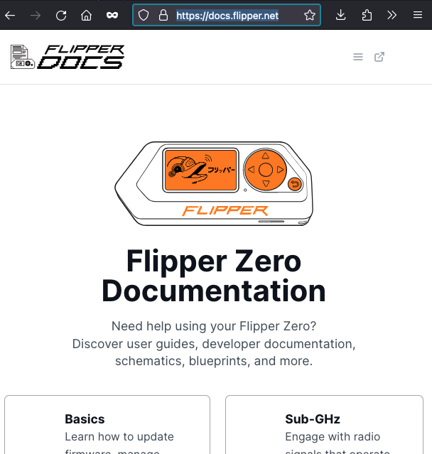 Screenshot of Flipper Zero's documentation